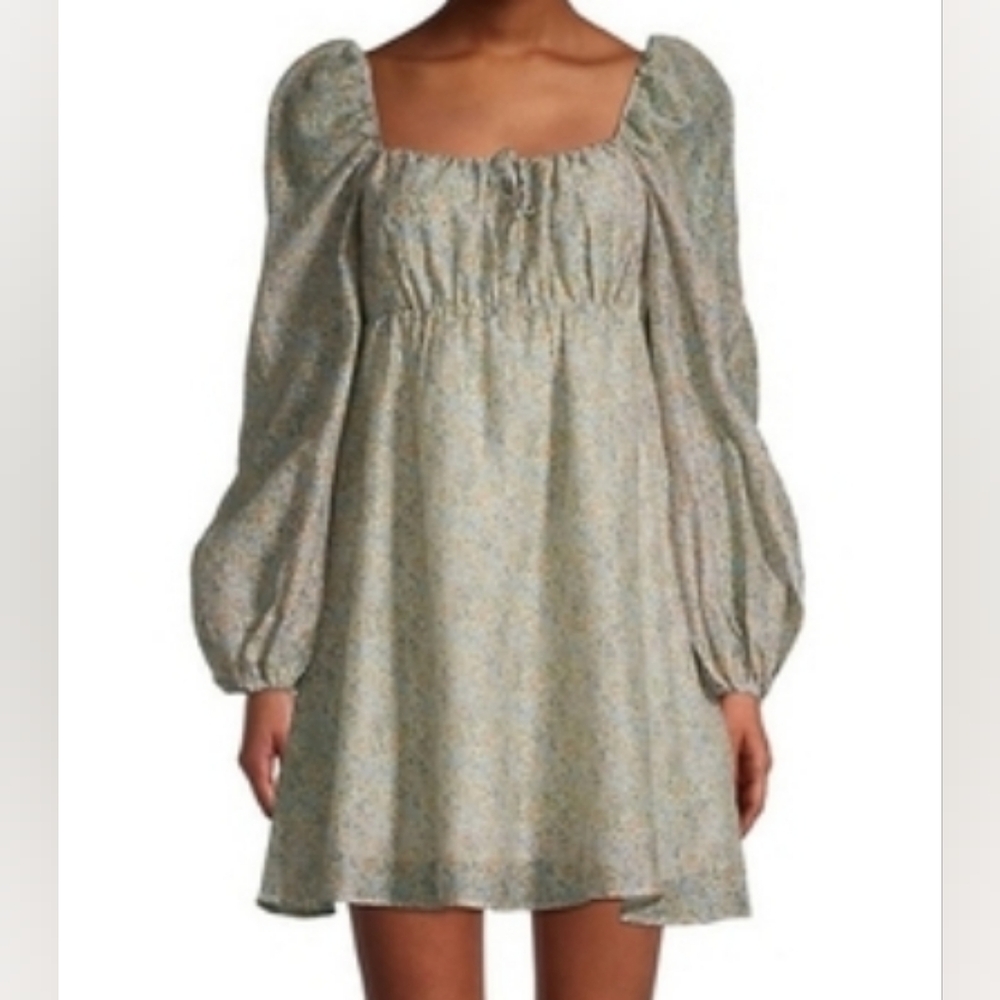 MINKPINK Floral Mini Dress in Light Blue and Cream